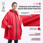 Rain Poncho Jacket Coat Hooded Zipper Style for Women (One Size / Red)