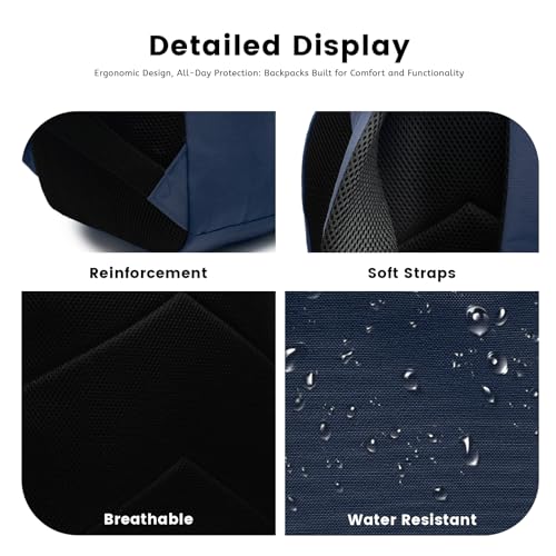 Basic Multi Pocket Multipurpose Backpack Classical Water Resistant Bookbag For School Business Travel or Casual Daypack Backpacks (Dark Blue)