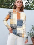 Long Sleeve Shirts for Women Casual Crewneck Tops Basic Tees (X-Large / Plaidmulti)