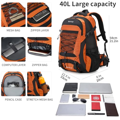 40L Hiking Backpack Waterproof Lightweight Daypack Travel Sports Camping Backpack for Men Women Orange (40L / Orange)