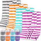 2 in 1 Microfiber Beach Towel (L 60"x30"+24"x15" / Purple Stripe)