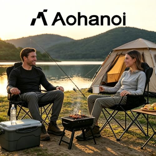 Heavy Duty Camping Chairs for Adults with Cup Holder & Cooler Bag (Camo | 400lbs)