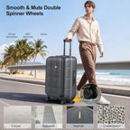 24 Inch Checked Luggage Hardside Suitcase Top Opening (24 Inch / Charcoal Grey)