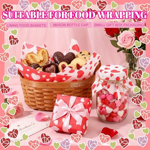 100 Pcs Valentine's Day Wax Paper Sheets for Food Wrapping (Red, White / Valentine's Stylish)