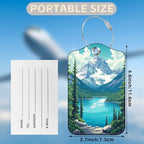 Snow Mountain Lake Forest Set of 2 Luggage Tags for Suitcases Leather Suitcase Tags Identifiers with Privacy Name Address Label and Stainless Steel Loop for Women Men Travel Luggage Accessories (Snow Mountain Lake Forest)