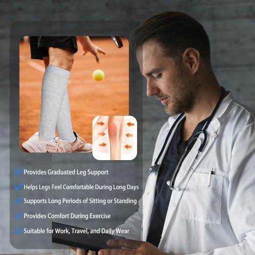Cotton Compression Socks for Women&Men 20 (2 Pairs-grey&white / Medium-Large)
