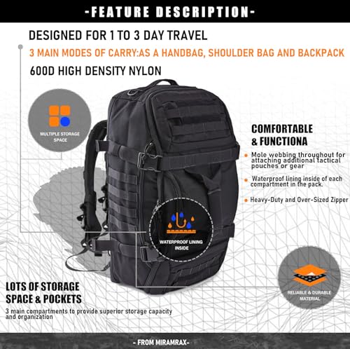 Gym Bag for Men Duffle Bags Backpack (45l / Black)
