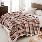 Sherpa Fleece Throw Blanket 80" x 90" Reversible Plush Fluffy Large Big Blanket Lattice Flannel Blankets for All Season Use (Beige Stripe / 80"*90")