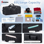 Tactical Travel Duffle Bag with Wheels and Handle 3 in 1 Large 85L XL Rolling Travelling Backpack Waterproof Oxford Carry On Hand Luggage Deployment Bags with Combination Padlock (Black)