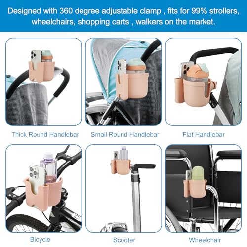 Stroller Cup Holder with Phone Holder (All Pink)