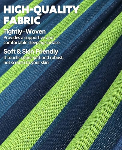 Cotton Blended Hammock for Stand 9.8ft x 4.9ft Holds Up to 660lbs (Blue/Green Stripes / 300x150cm)