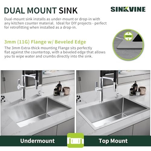 25-Inch Drop-In Kitchen Sink Stainless Steel Top Mount Single Bowl (Brushed / 25 x 22 x 9)