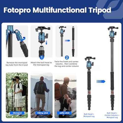 60" Carbon Fiber Camera Travel Tripod (Blue / 62" Basic (Carbon Fiber))