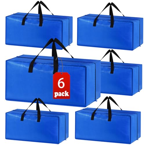 Heavy Duty Extra Large Blue Moving Bags with Strong Zipper Backpack Handles (Blue / 6 Pack)