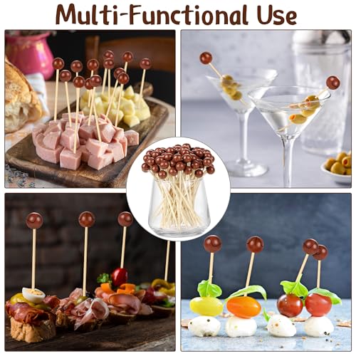 100 Pieces Basketball Decorative Sports Ball End Cocktail Skewers 4.7 Inch Bamboo Cocktail Picks Wooden Decorative Fruit Toothpicks for Appetizers Bar Drink Fruit Sandwich Buffet Party Supplies (Basketball)