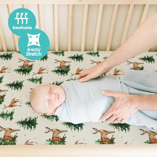 Baby Fitted Crib Sheets (Sika Deer&foliage / 52X28 Inch)