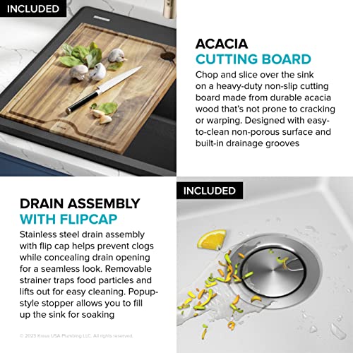 Bellucci 25 inch Granite Workstation Drop In Top Mount Single Bowl Kitchen Sink in White with Accessories (25 Inch / White)