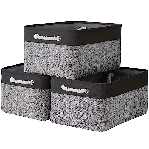 Collapsible Storage Bin for Shelves (Black&Grey / 3PCS/Large - 15.7Lx11.8Wx8.3H)
