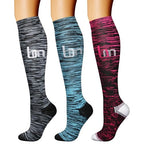 Compression Socks for Women & Men Circulation (Large-X-Large / 22 Lake Blue/Gray/Rose Red)