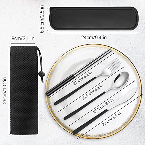 Reusable Utensils with Case (black silvery)