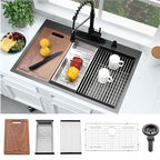 33x22 Black Drop In Kitchen Sink Workstation Stainless Steel Sink (33"L x 22"W x 10"D / Black)