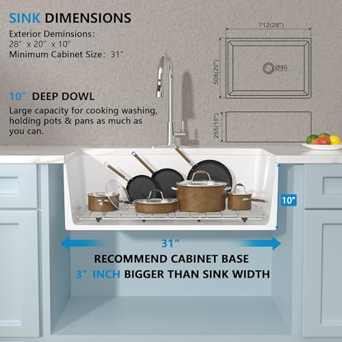 28"x20" White Farmhouse Sink (28"x20"x10" / White)