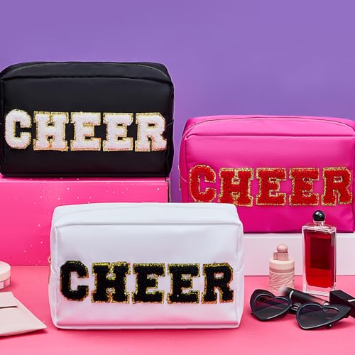 6 Pcs Cheer Makeup Bag Chenille Cosmetic Bag with Letter Patches (Bright Colors / Cheer)