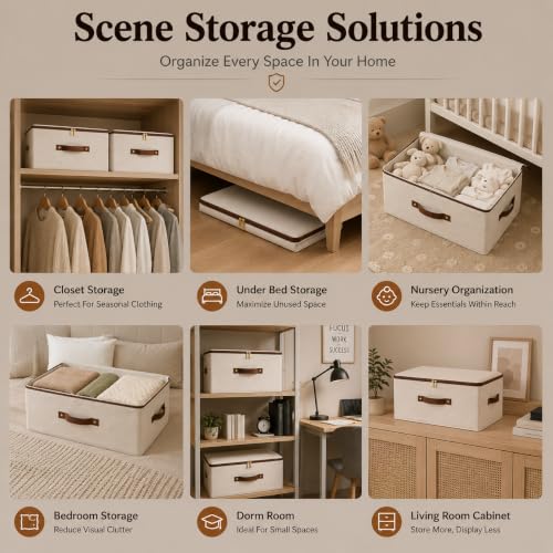 3 Pcs Rigid Storage Bins with Zipper Lid (Beige / M-15L)