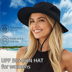 UPF 50+ Sun Protection Hat for Women Ladies Sun Hat Quick Dry Summer Beach Hats Foldable Outdoor Safari Hats Black (Large / Black)