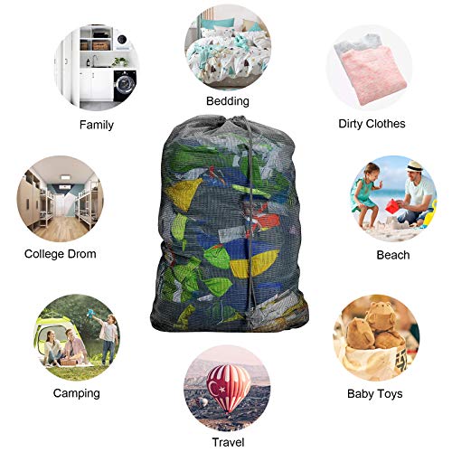 Laundry Bags Mesh Heavy Duty 24" x 36" with Drawstring Closure (Black-3Pack)