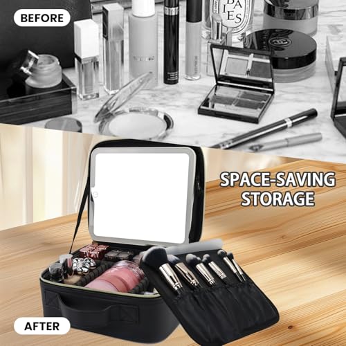 Makeup Bag with Mirror (Black / Makeup bag with LED lights)