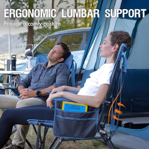 Camping Chair with Lumbar Support for Adults Folding Portable High Back Oversized (Blue)
