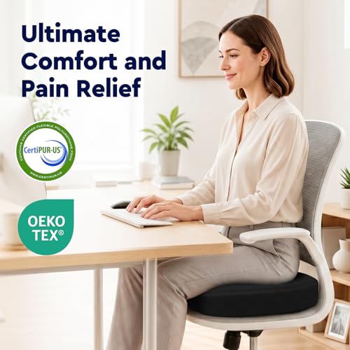 Seat Cushion Memory Foam Office Chair Cushion (Large / Black)