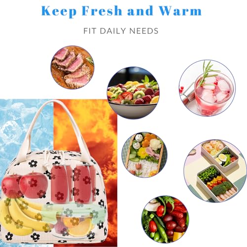 Lunch Bag for Women Men Cute Corduroy Lunch Tote Bags Reusable Insulated Lunch Box Large Capacity Reusable Insulated Cooler for Work Picnic or Travel (Corduroy Black Floral 95 / 10L)