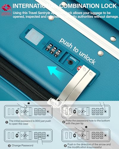 24 Inch Top Opening Checked Luggage with Cup Holder and USB Ports (Caribbean Blue / 24 Inch Pro)