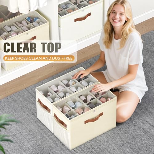 2 Pack Shoe Organizer for Closet (beige+beige-yellow)
