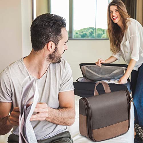 Hanging Toiletry Bag for Men VANCASE Vintage Leather Shaving Dopp Kit Medium Waterproof Travel Bathroom Bags Portable Shower Organizer Brown Pattern (Brown Pattern)