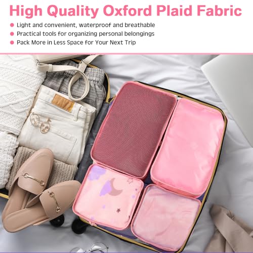 2 Packs Travel Packing Cubes 10 Pcs with Shoe Bags Pink (Pink)