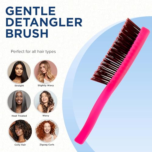 GION2R Neon Red 6.25 inch Gentle Touch Detangler Hair Brush for Men Women & Kids. Soft Bristles for Sensitive Scalp. Wet and Dry for all Hair Types. Scalp Massager Brush Stimulate Hair Growth (Small / Red)