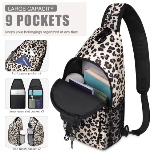 Crossbody Bags for Women Men Trendy Sling Bag Backpack Chest Bag (Medium / Leopard)