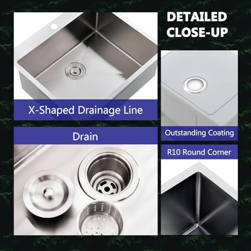 25 x 22 Inch Drop In Kitchen Sink (Brushed Nickel / 25" x 22" x 9")