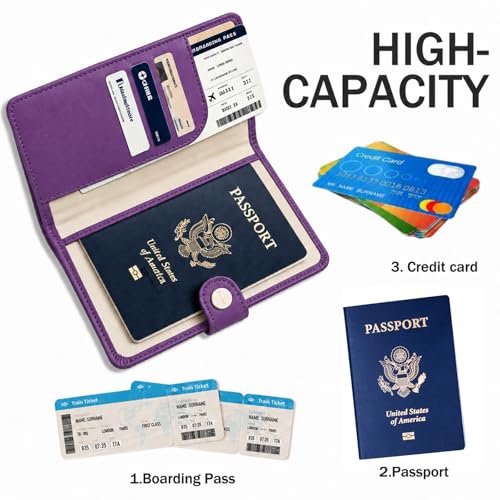 Passport Holder RFID Blocking Travel Wallet (Purple)