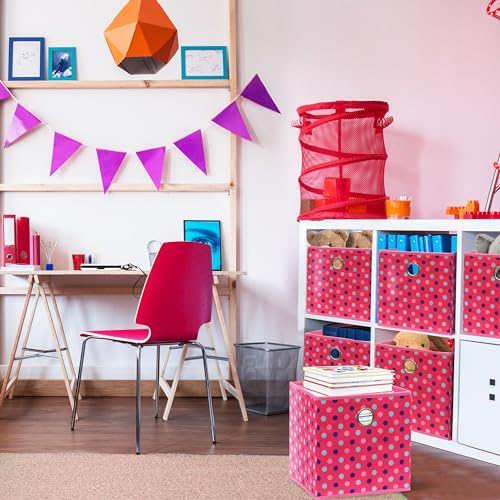 10 Inch Foldable Cube Storage Bins with Handles (6 Pack - 10" x 10" x 10" / Pink)