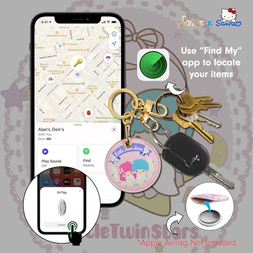 x Sanrio Keychain Case Compatible with Apple AirTag (Floral Twin Stars)