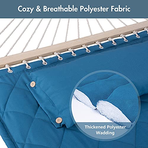Two Person Hammock with Spreader Bars and Detachable Pillow (2 Person Without Stand / Blue)