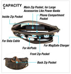 Electronic Organizer Zipper Bag Tech Kit (Vintage Dark Brown -【Fits Apple Accessories】- 2 / Electronic Storage Case - Sturdy Handmade)
