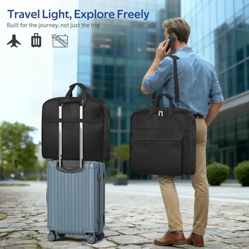 Carry On Garment Bags for Travel with Shoe Compartment 42'' Suit Travel Bags for Men Heavy duty Fabric Luggage Hanging Bag for Clothes Suit Carrier with Shoulder Strap for Business Trips