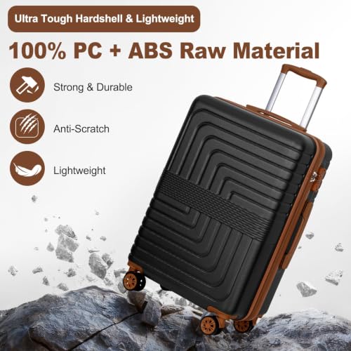 26'' Medium Checked Luggage with Double Spinner Wheels (Black)
