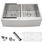 33 Inch Farmhoue Sink Double Bowl Stainless Steel Farm Kitchen Sink 16 Gauge Double Basin 50 (Stainless Steel / 33''x21''x10''-50/50)