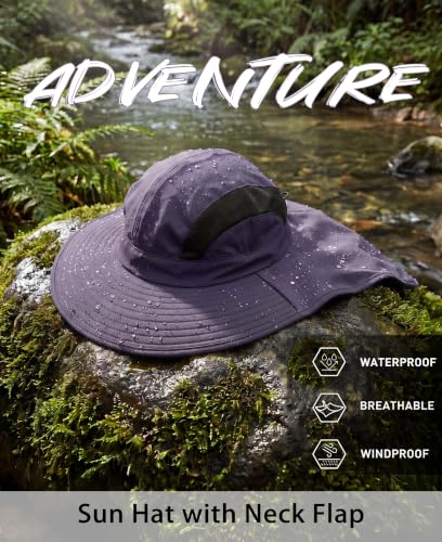 UPF 50+ Wide Brim Mens Sun Hat with Neck Flap Mesh Fishing Hat Wide Flap Summer Beach Bucket Hat for Men Women Navy Blue (Navy Blue)
